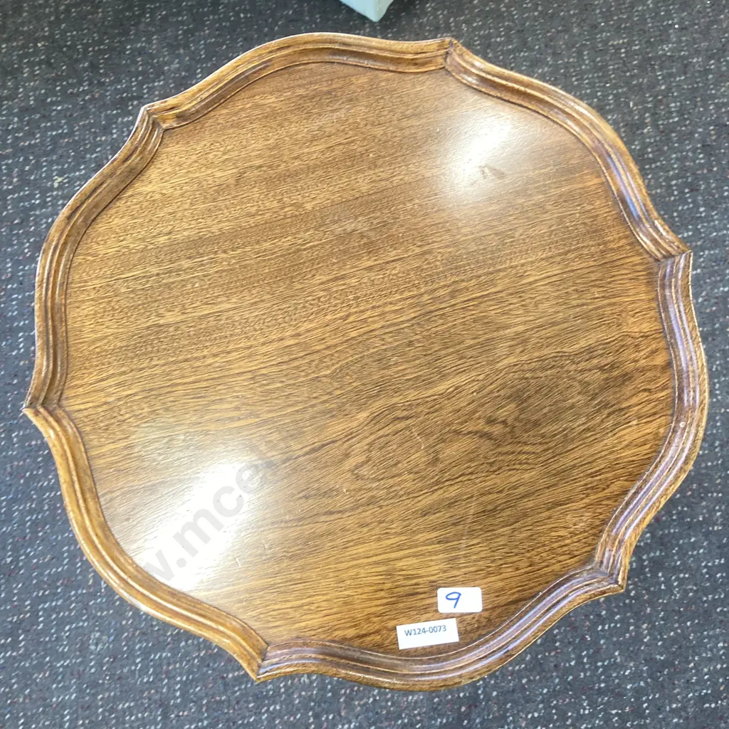 Mahogany Wine Table, Tri Leg, Scalloped Edge, Brass Claw Feet, H54cm Image 1++