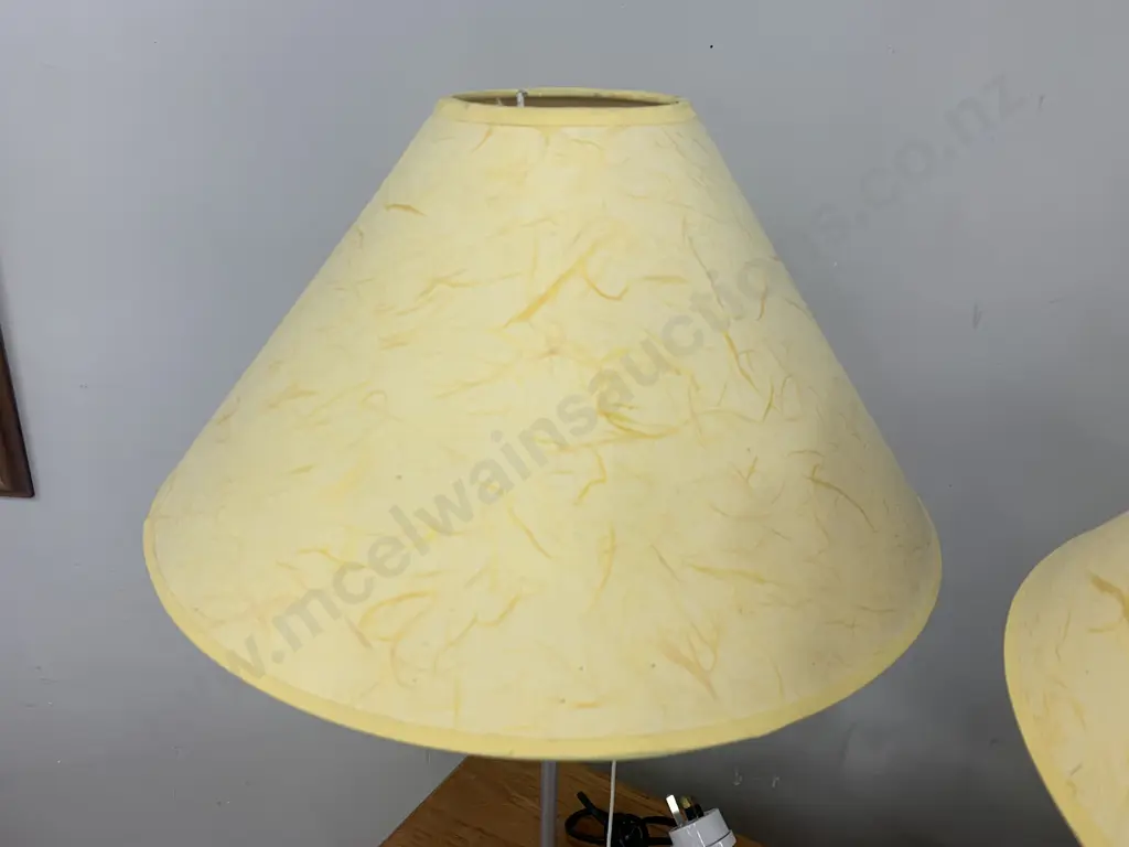 Pair of 'Tarogo' Bedside lamps, Brushed Chrome Base With Yellow Shades & Pull Switch Image 1++