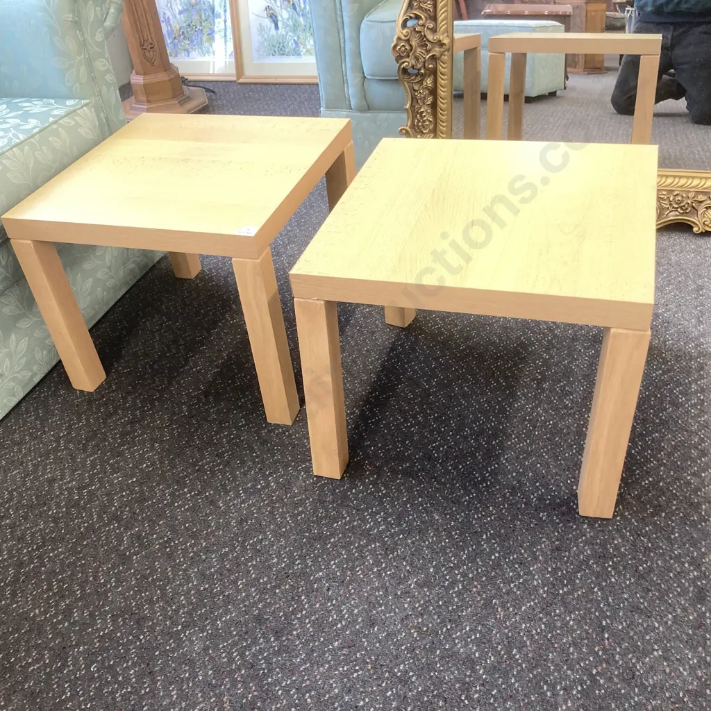 Pair of Square Wood Effect Occasional Tables, H40 W48 D48cm Image 1++