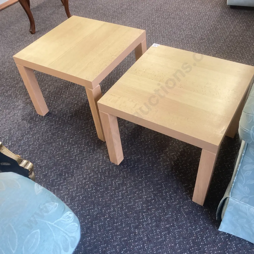 Pair of Square Wood Effect Occasional Tables, H40 W48 D48cm Image 1++