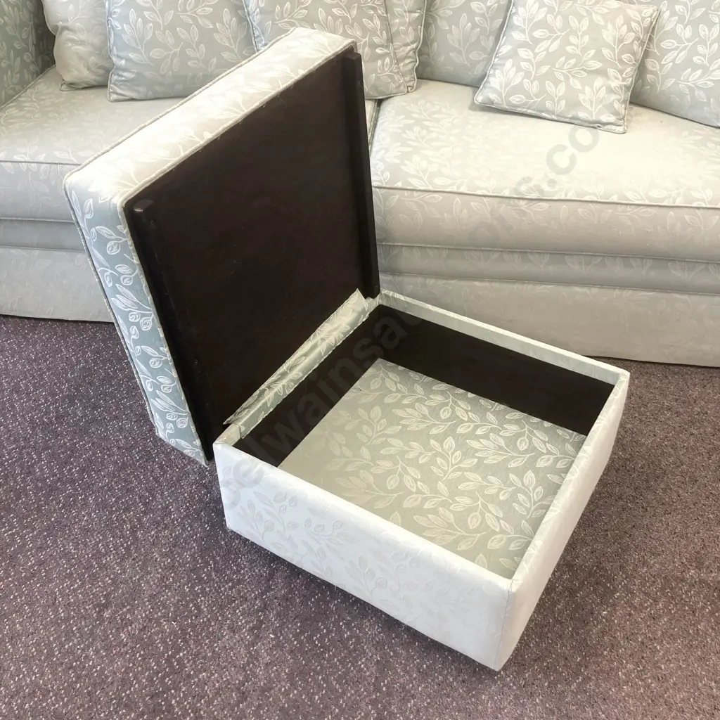 Leaf Patterned Spearmint Colour Fabric 4 Seater Couch, H74 W230 D88cm & Ottoman With Storage, H39 W55 D55cm Image 1++