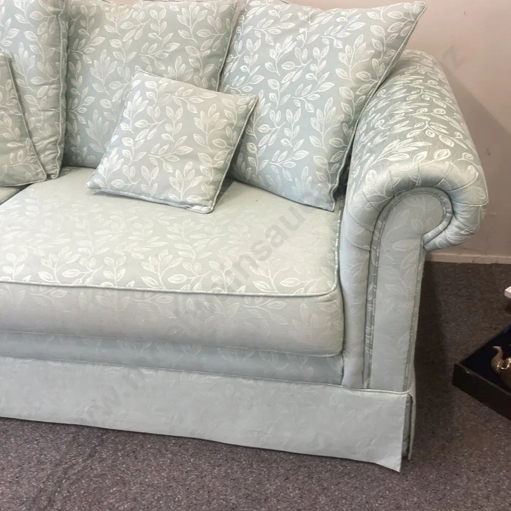 Leaf Patterned Spearmint Colour Fabric 4 Seater Couch, H74 W230 D88cm & Ottoman With Storage, H39 W55 D55cm Image 1++