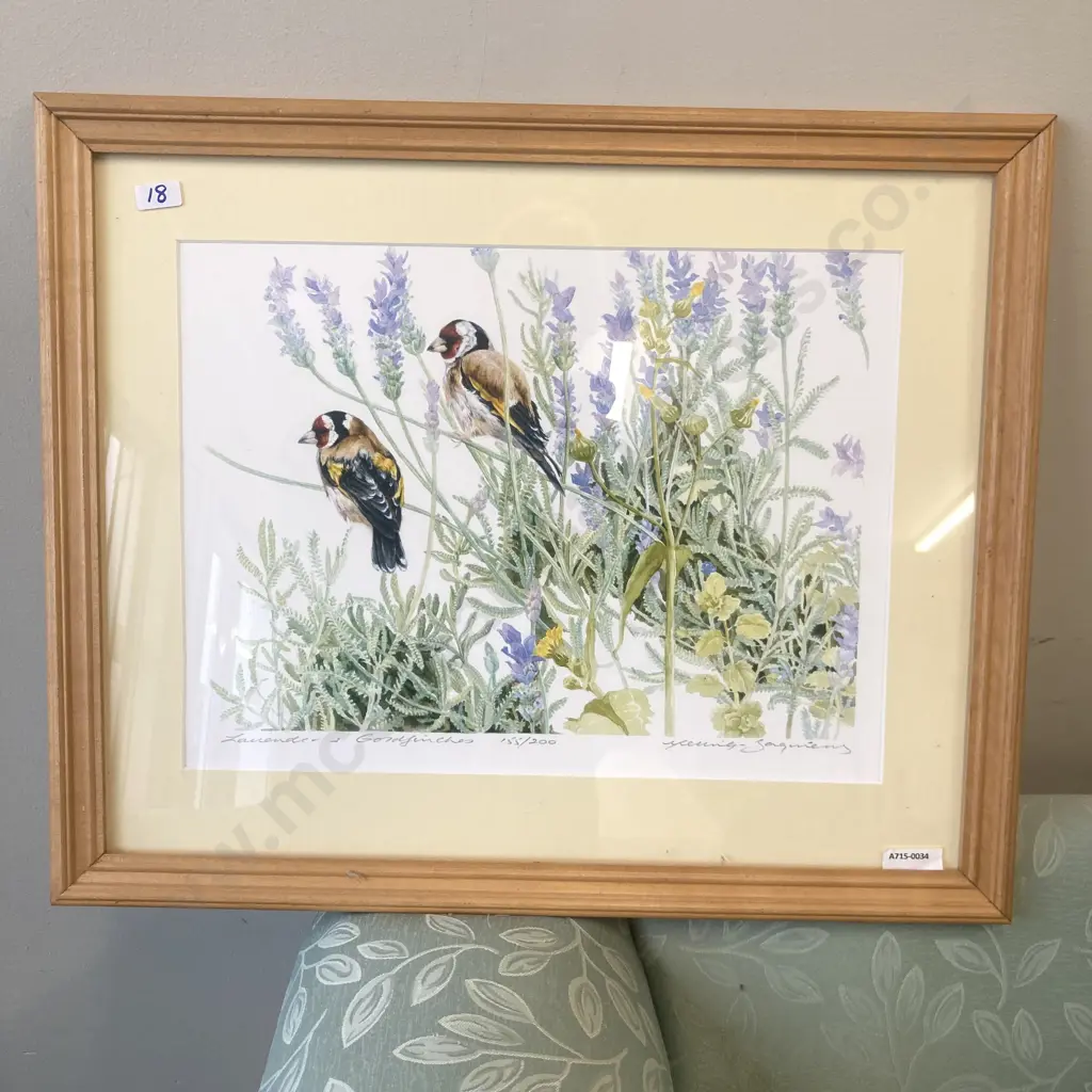 Framed Print Titled Lavender & Goldfinches No155/200 Signed By Artist 44 x 53cm Image 1++