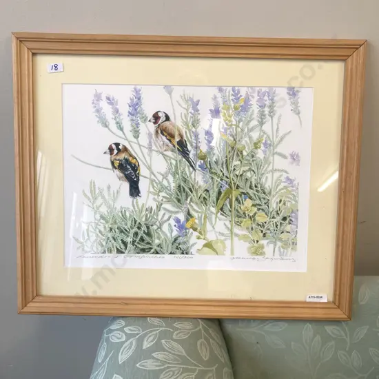 Framed Print Titled Lavender & Goldfinches No155/200 Signed By Artist 44 x 53cm