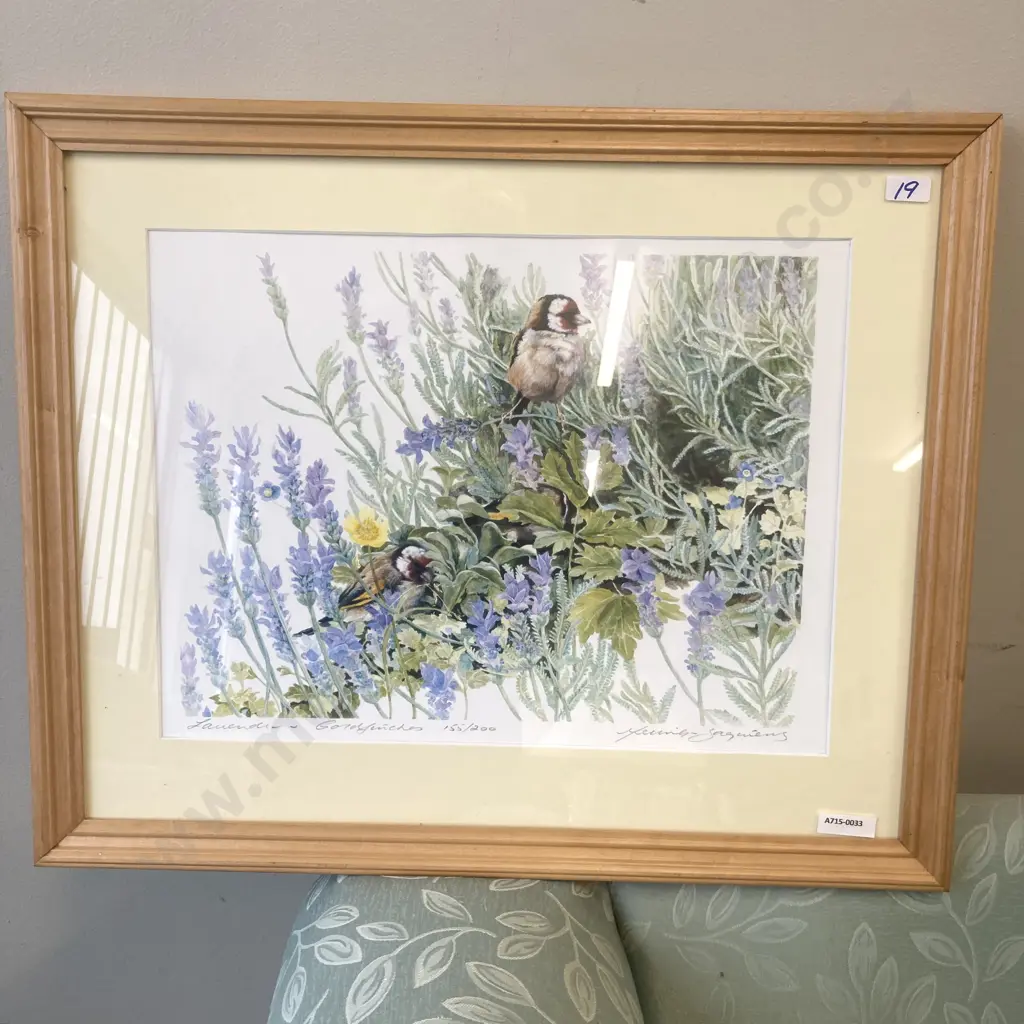 Framed Print Titled Lavender & Goldfinches No155/200 Signed By Artist 44 x 53cm Image 1++