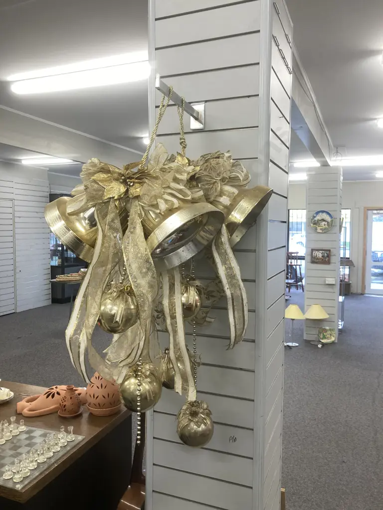 Pair of Luxury Large Bell And Ball Christmas Decorations, Gold Coloured, 100 x 50cm & 110 x 50cm Image 1++