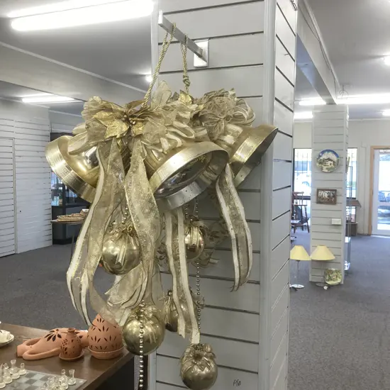 Pair of Luxury Large Bell And Ball Christmas Decorations, Gold Coloured, 100 x 50cm & 110 x 50cm