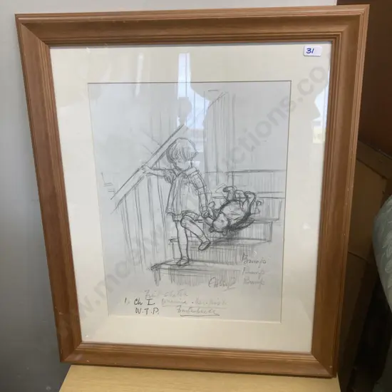 Winnie The Pooh Framed Artwork 'First Sketch' 60 x50 cm