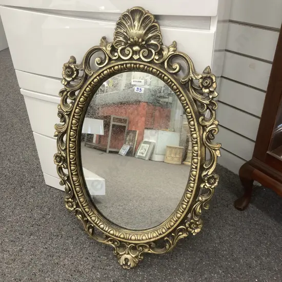 Vintage Oval Ornate Gilt Framed Mirror, 72 x 47cm