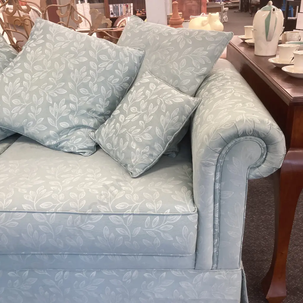 Leaf Patterned Spearmint Colour Fabric 3 Seater Couch, H74 W200 D88cm Image 1++