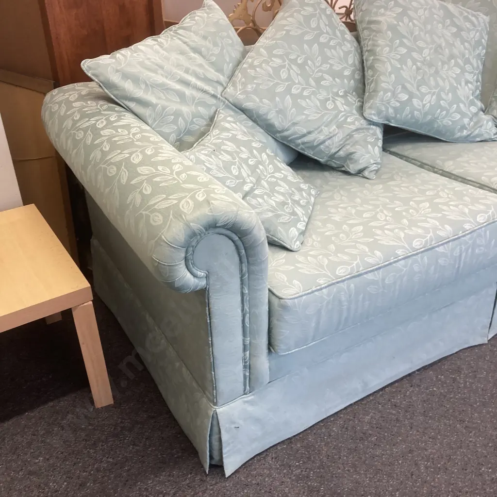 Leaf Patterned Spearmint Colour Fabric 3 Seater Couch, H74 W200 D88cm Image 1++