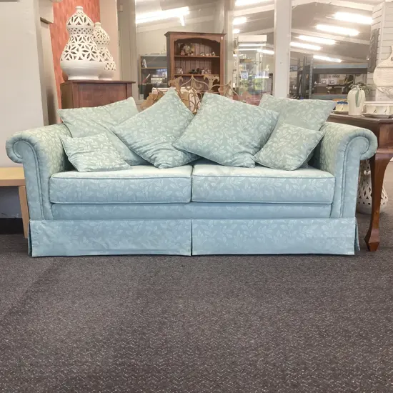 Leaf Patterned Spearmint Colour Fabric 3 Seater Couch, H74 W200 D88cm