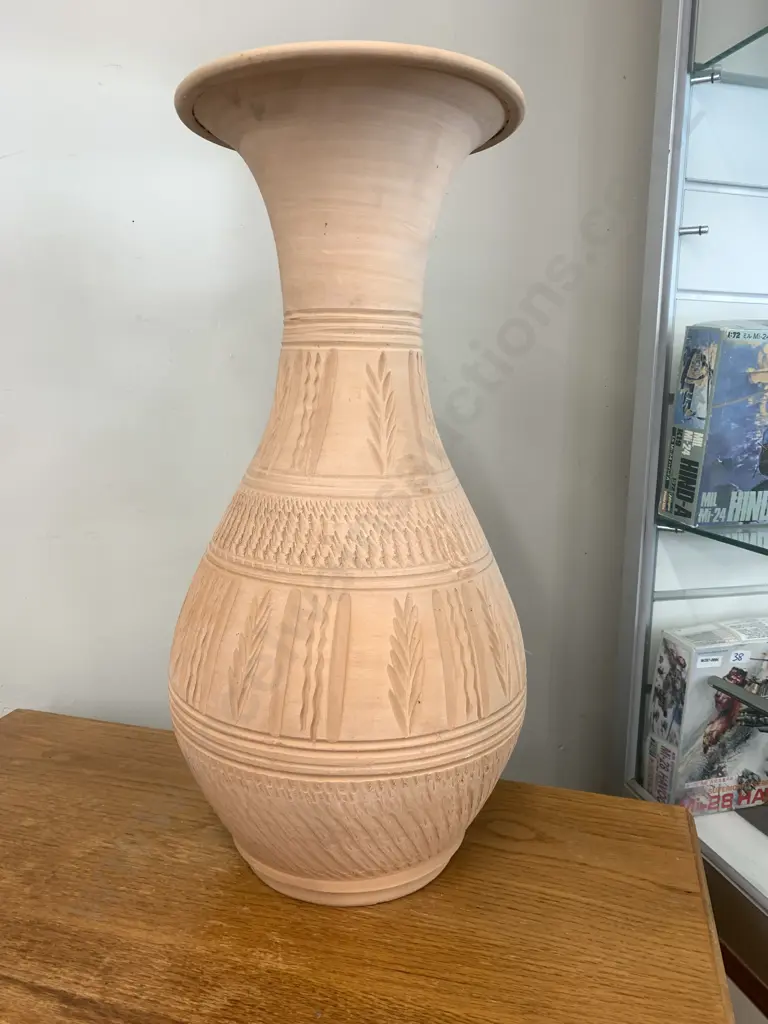 Terracotta Vase, Wide Rim, Narrow Neck & Bulbulous Base, H59cm Image 1++