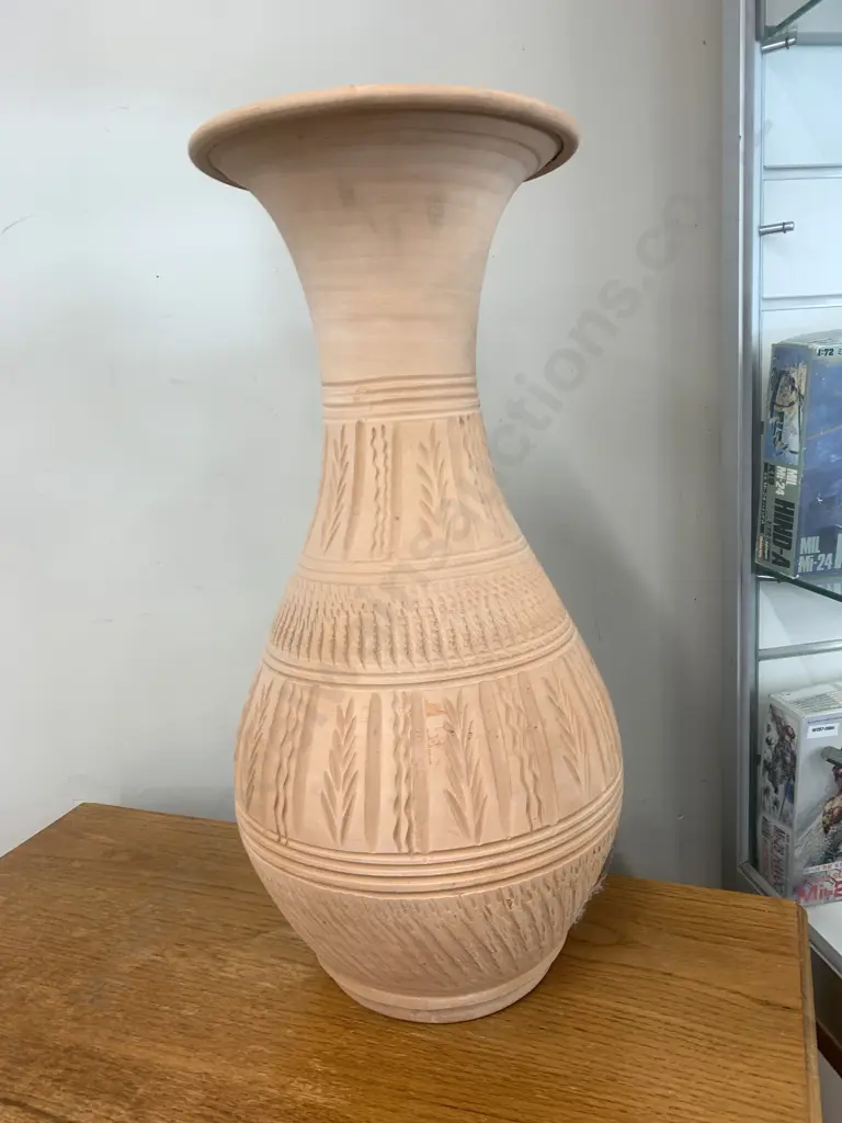 Terracotta Vase, Wide Rim, Narrow Neck & Bulbulous Base, H59cm Image 1++