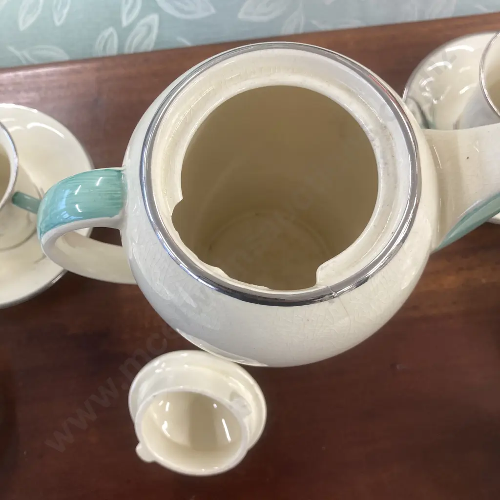 Susie Cooper Coffee Set, Crown Works Burslem, 15 Pce (Chipped Inside Coffee Pot) Image 1++