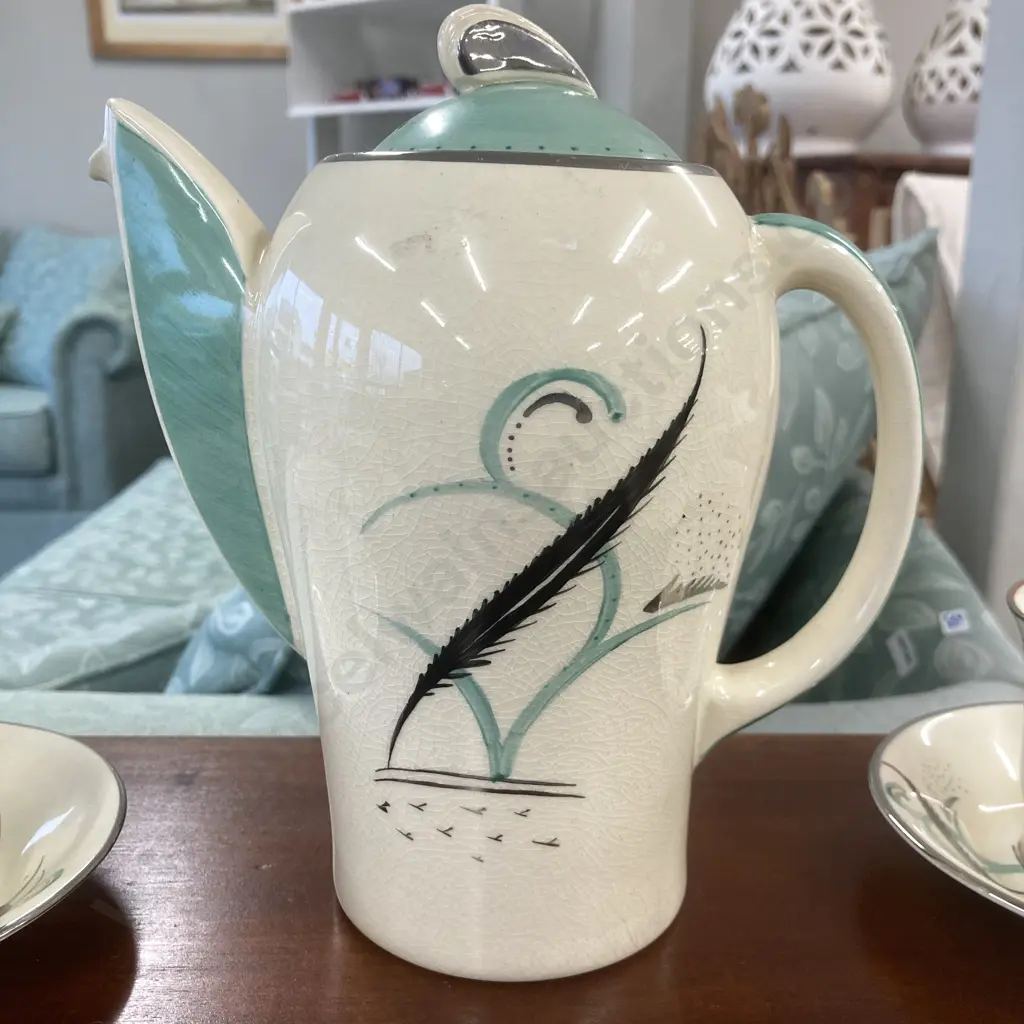 Susie Cooper Coffee Set, Crown Works Burslem, 15 Pce (Chipped Inside Coffee Pot) Image 1++