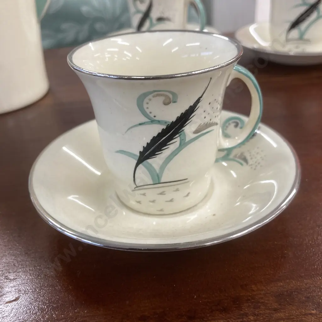 Susie Cooper Coffee Set, Crown Works Burslem, 15 Pce (Chipped Inside Coffee Pot) Image 1++