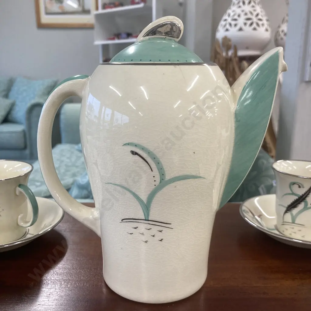 Susie Cooper Coffee Set, Crown Works Burslem, 15 Pce (Chipped Inside Coffee Pot) Image 1++