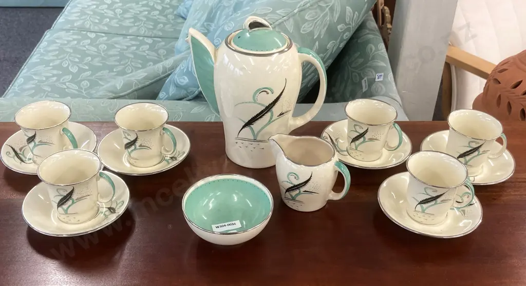 Susie Cooper Coffee Set, Crown Works Burslem, 15 Pce (Chipped Inside Coffee Pot) Image 1++