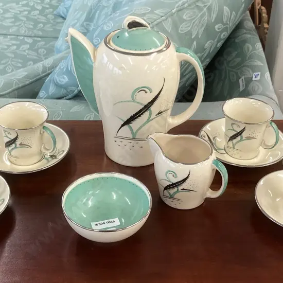 Susie Cooper Coffee Set, Crown Works Burslem, 15 Pce (Chipped Inside Coffee Pot)