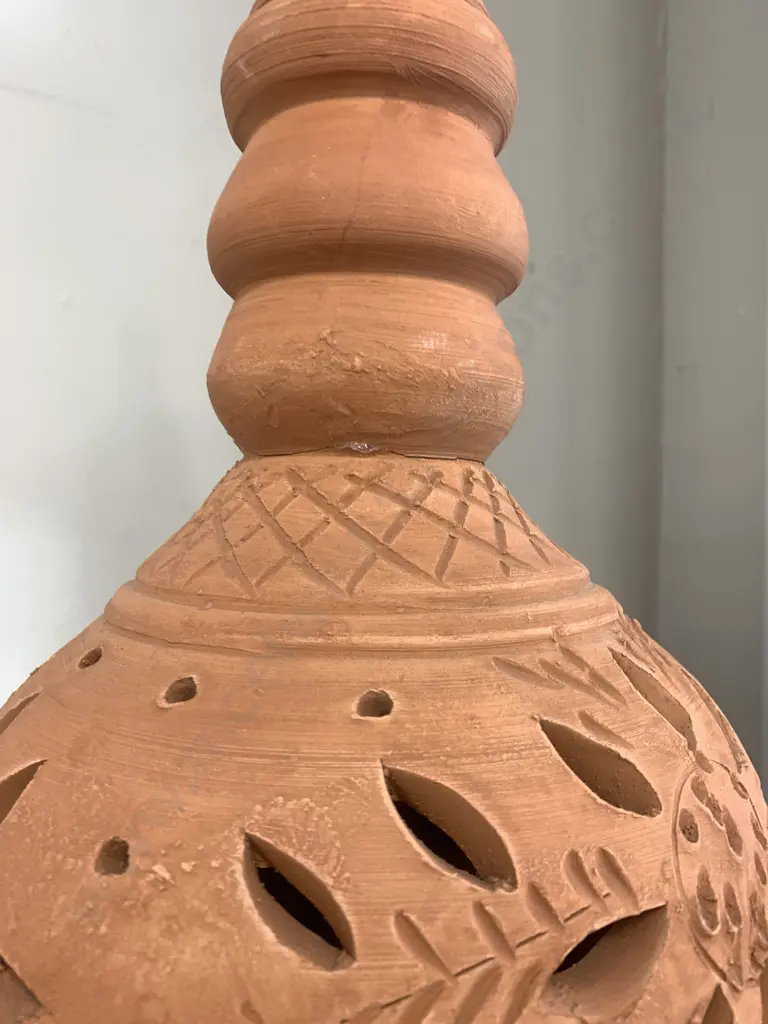 Oman Pottery Double Handled Lidded Terracotta Urn (One Handle Broken) Image 1++