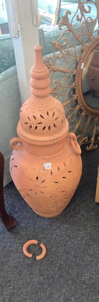 Oman Pottery Double Handled Lidded Terracotta Urn (One Handle Broken) Image 1++