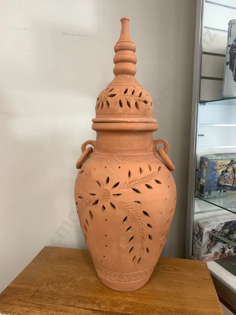 Oman Pottery Double Handled Lidded Terracotta Urn (One Handle Broken) Image 1++