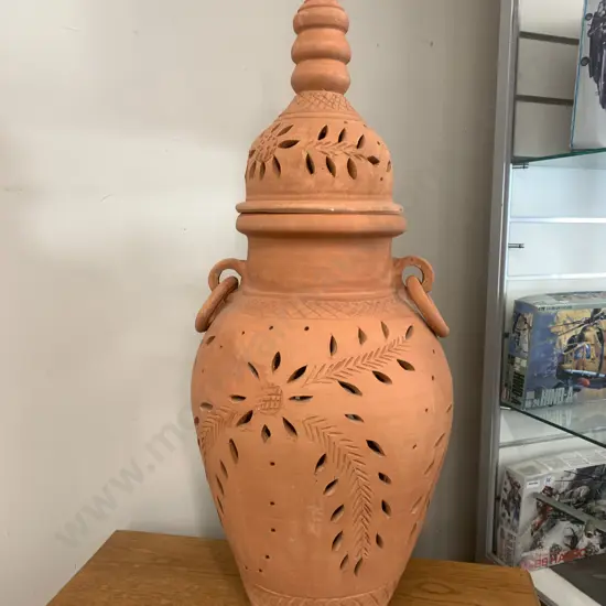 Oman Pottery Double Handled Lidded Terracotta Urn (One Handle Broken)