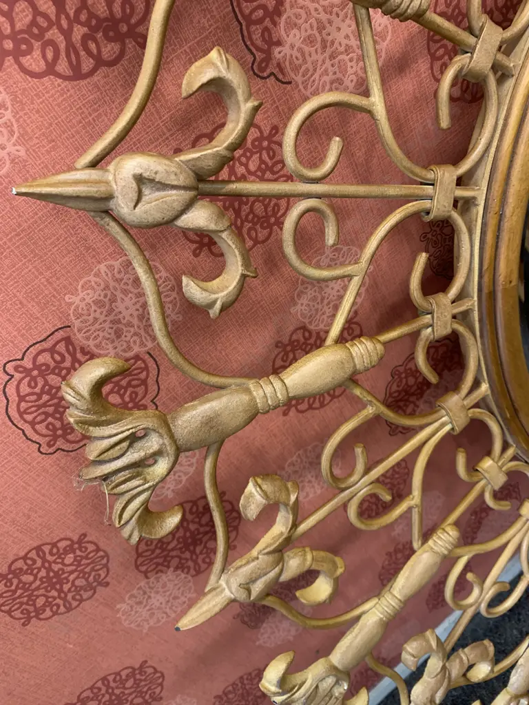 Stunning Round Ornate Metal / Wooden Bevelled Edge Mirror Tan Colour Image 1++