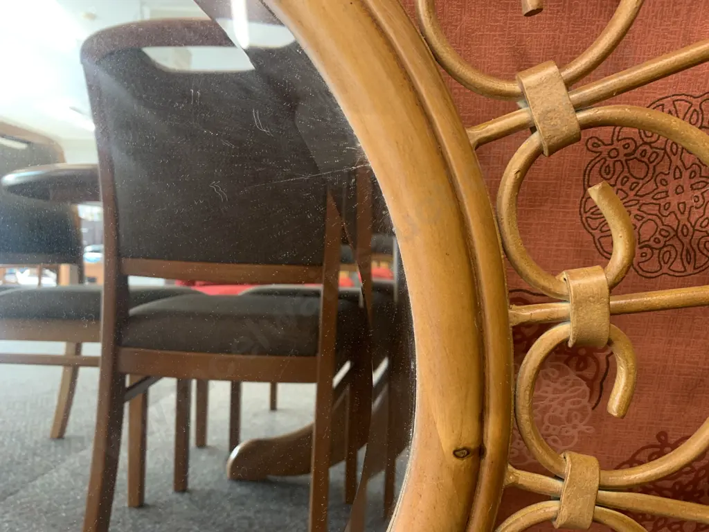 Stunning Round Ornate Metal / Wooden Bevelled Edge Mirror Tan Colour Image 1++