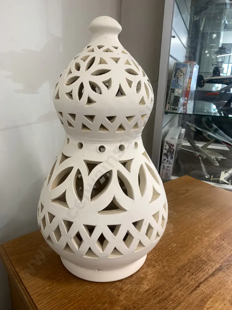 Oman Pottery Large Cream Painted Ornament / Lantern, H50cm Image 1++