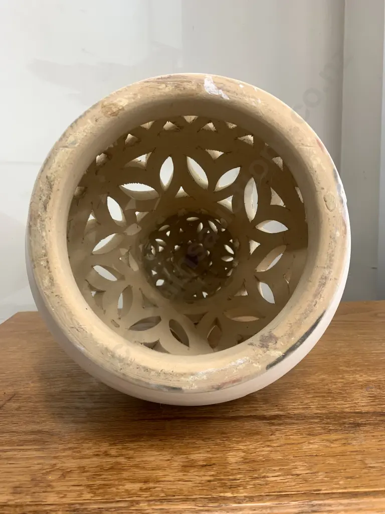 Oman Pottery Large Cream Painted Ornament / Lantern, H50cm Image 1++