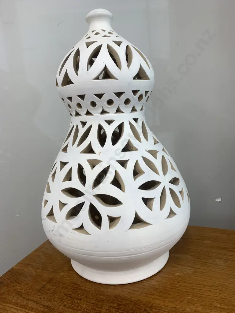 Oman Pottery Large Cream Painted Ornament / Lantern, H55cm Image 1++