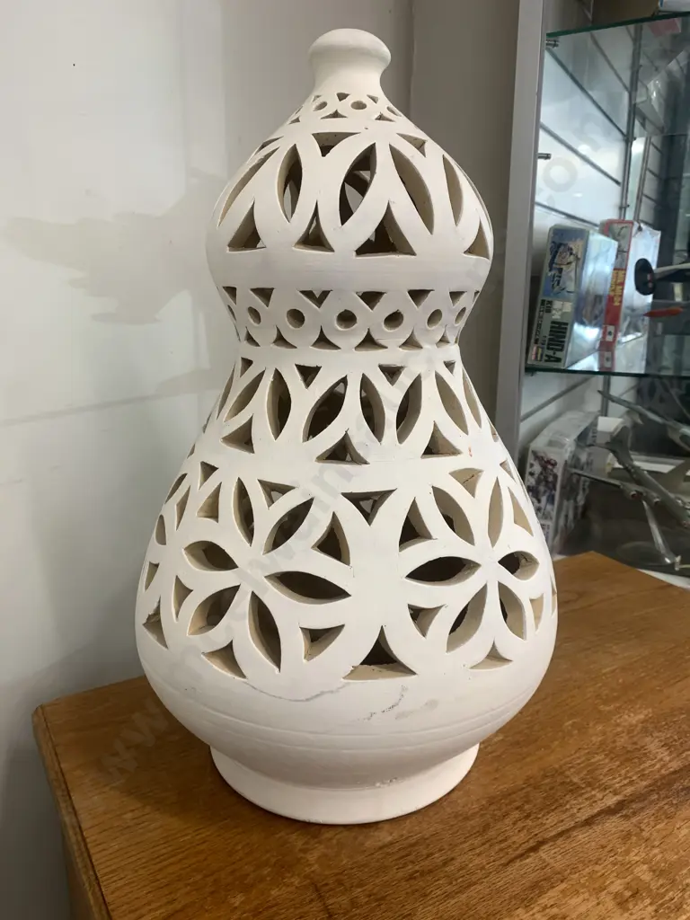 Oman Pottery Large Cream Painted Ornament / Lantern, H55cm Image 1++