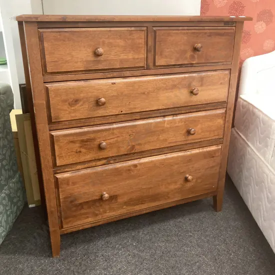 'Endeavour' Solid Wood 5 Drawer Chest Of Drawers, Knob Handles, H120 W97 D48cm