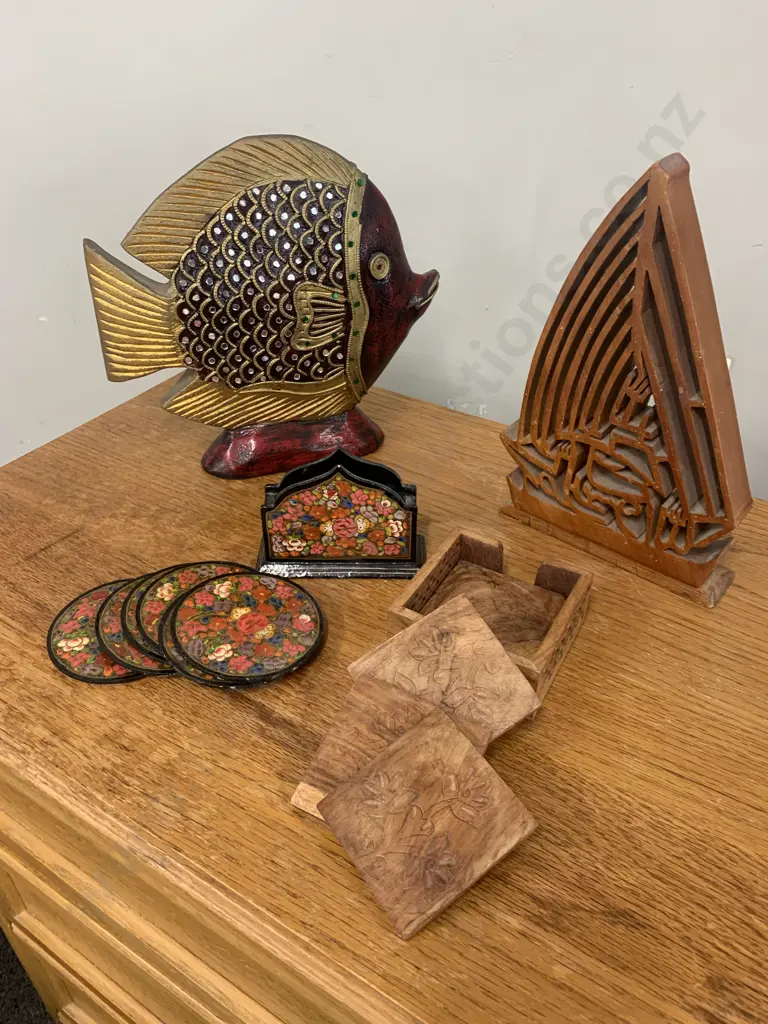 Assortment of Wooden Items, Coasters, Fish Etc Image 1++