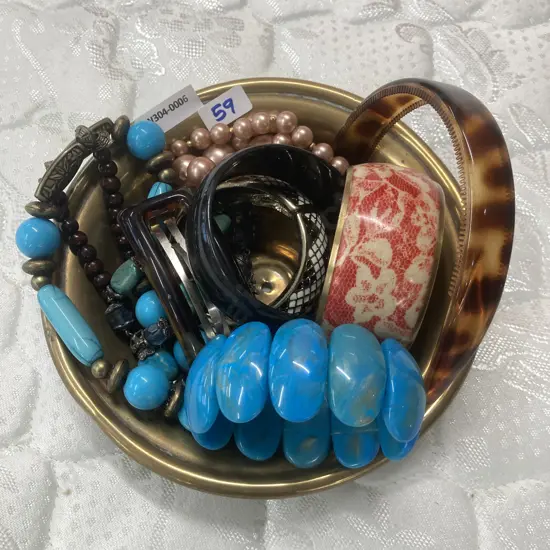 Assortment Of Costume Jewellery In Brass Dish