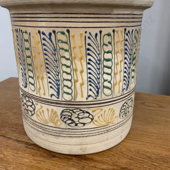 Planter Pot, Terracotta With Green / Yellow / Blue Swirl Pattern, H28cm