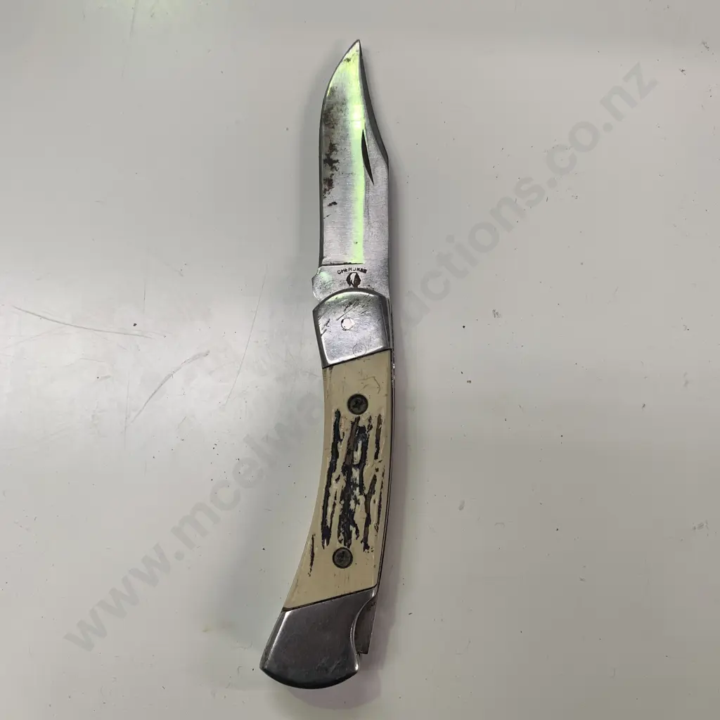 Vintage Soligen Cherokee Lockback Bone Handle Pocket Knife, af to part of handle Image 1++