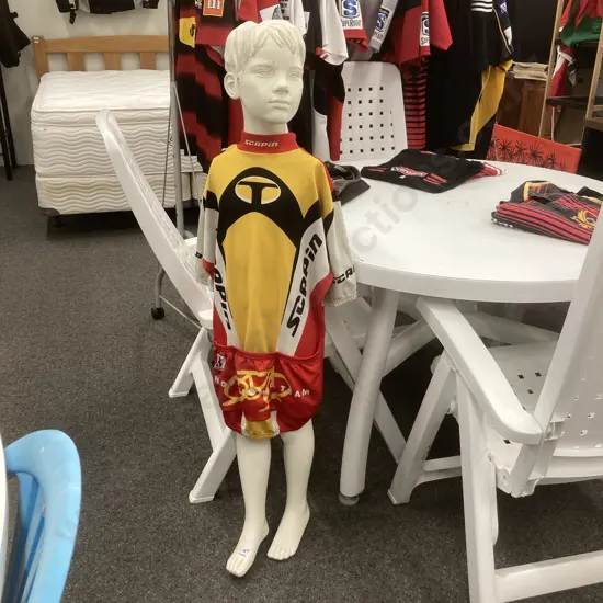 Armless White Boy Mannequin With Scapin Bike Shirt