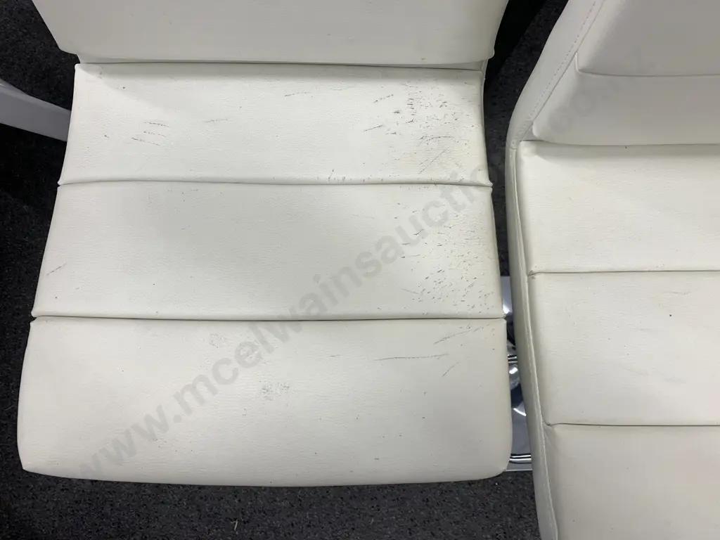 Pair of Cream Leather Effect Barstools, Chrome Pedestal Gaslift With a Square Base (As Found) Image 1++