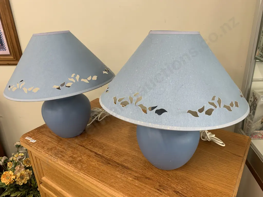 Pair of Table Lamps, Sky Blue Base & Shade, H40cm Image 1++