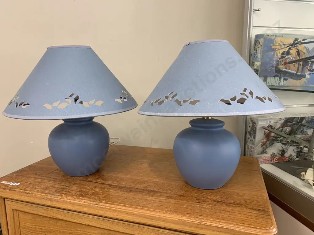 Pair of Table Lamps, Sky Blue Base & Shade, H40cm Image 1++