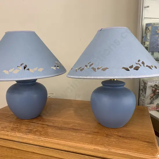 Pair of Table Lamps, Sky Blue Base & Shade, H40cm