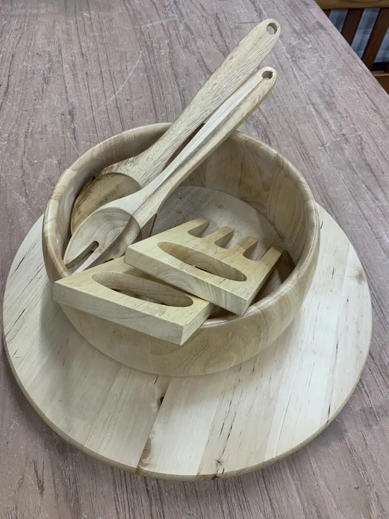 Wooden Lazi Susan, Bowl, Serving Utensils Etc Image 1++