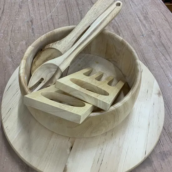 Wooden Lazi Susan, Bowl, Serving Utensils Etc