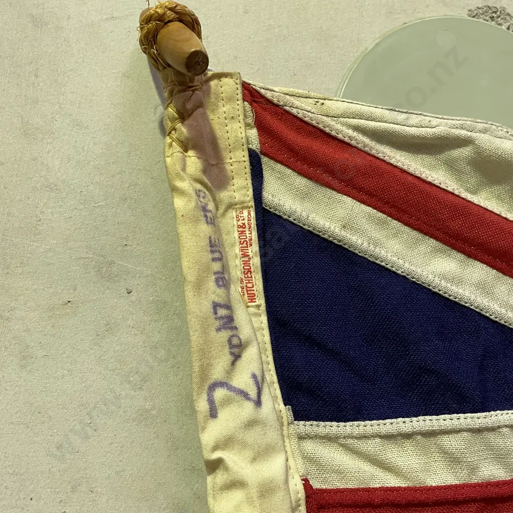 Rare C1939-45 Hutcheson, Wilson and Co 2 YD NZ Blue ENS Flag with rope tie. 1.75 x 90cm Image 1++