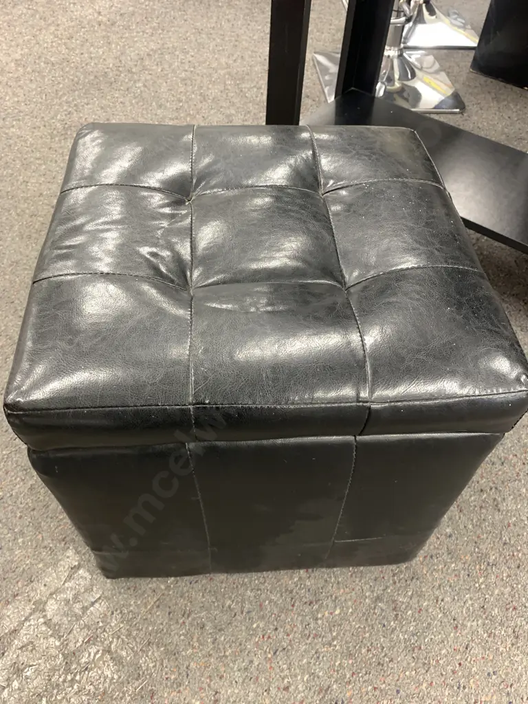 Black Leather Effect Ottoman With Hinged Top, H37 W40 D40cm & Black Hall Table, H71 W80 D30cm Image 1++
