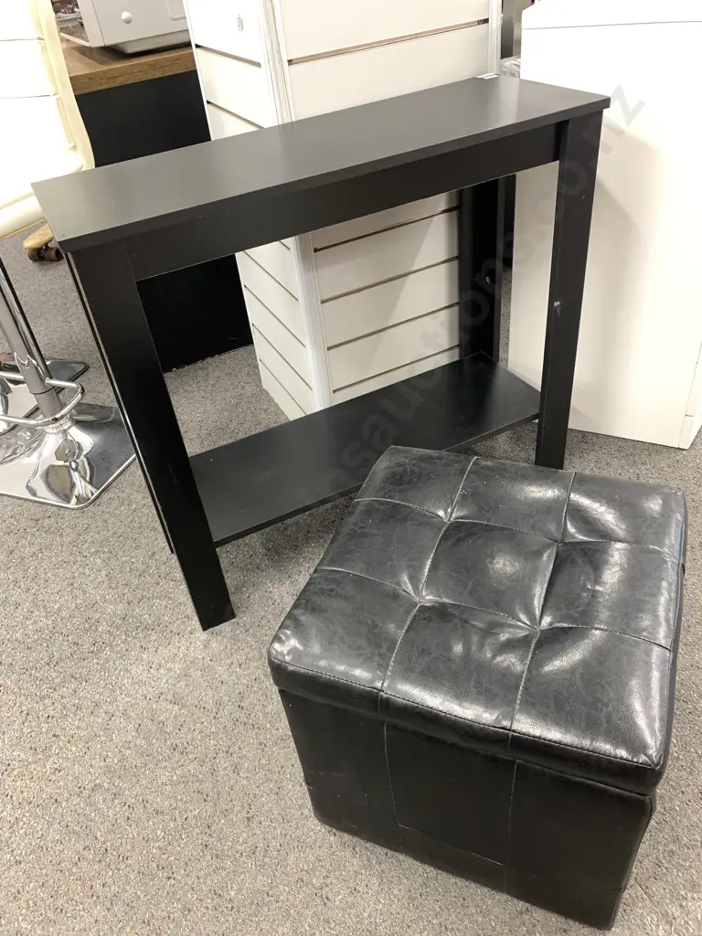 Black Leather Effect Ottoman With Hinged Top, H37 W40 D40cm & Black Hall Table, H71 W80 D30cm Image 1++