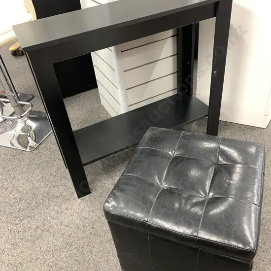 Black Leather Effect Ottoman With Hinged Top, H37 W40 D40cm & Black Hall Table, H71 W80 D30cm